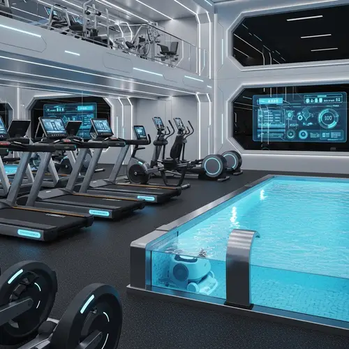Futuristic Gym with Integrated Swimming Pool - State-of-the-Art Equipment