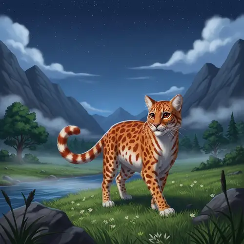 Majestic Feline in Orange Sunset Pelt | Night Adventure