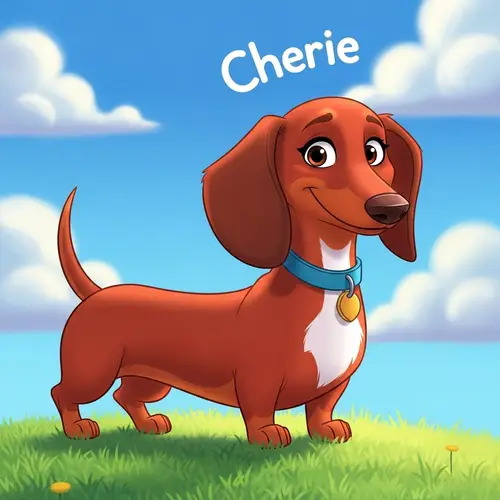 Cherie the Red Female Dachshund in Pixar-Style Animation