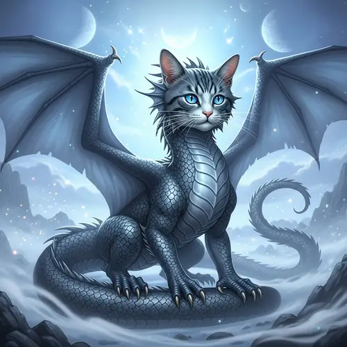 Dragon Cat Hybrid - Mythical Creature in Ethereal Setting