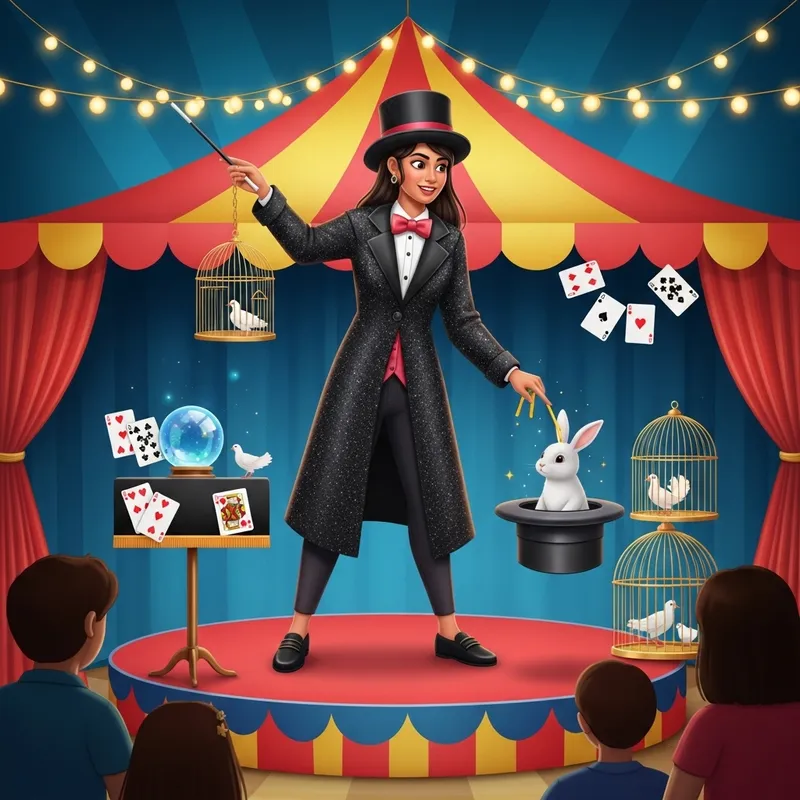 Young South Asian Woman Magician Wows Fair Audience with Magic Show
