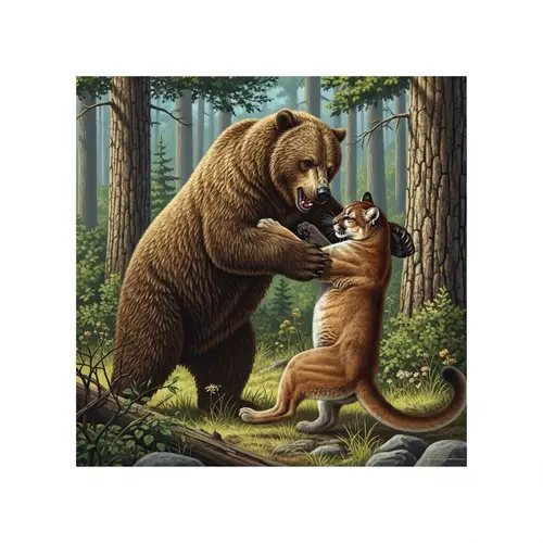 Grizzly Bear vs Mountain Lion: Wildlife Encounter in Dense Forest