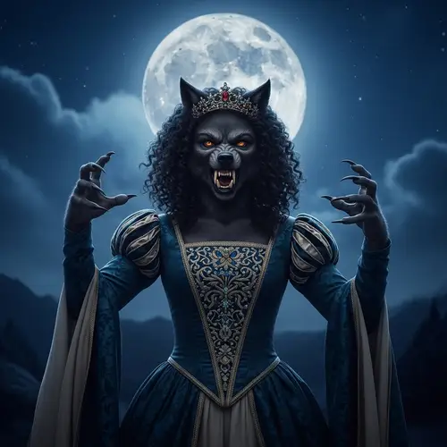 Princess Werewolf Standing Under Night Sky | Regal Royal Transformation