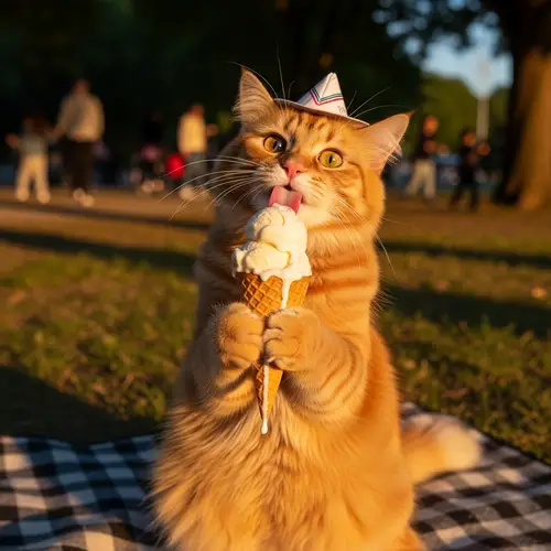 Cat Eating Ice Cream - Fun Feline Treats