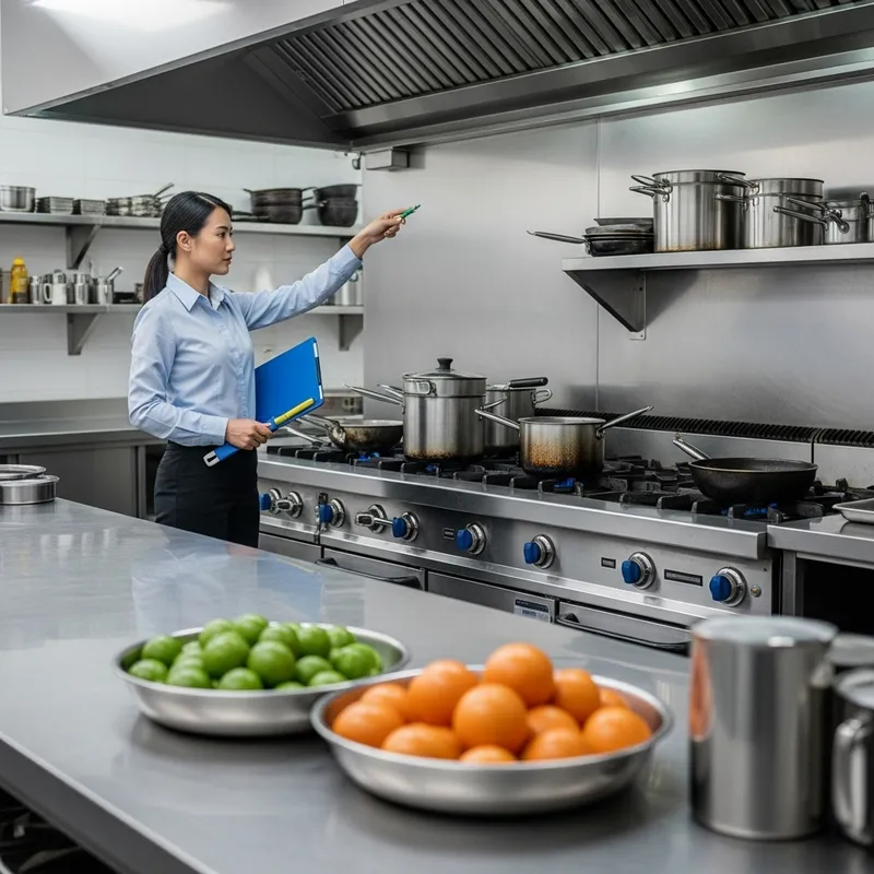 Food Safety Auditor in a Pristine Kitchen