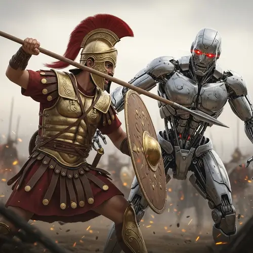 Trojan Warrior vs. Terminator Battle | Epic Clash Imagery
