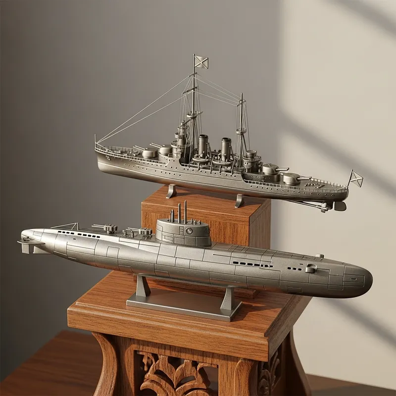 Warship and Submarine Trophy | Detailed Carved Stand