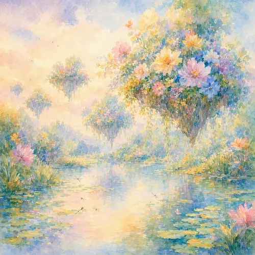Surreal Dreamscape Art: Floating Islands & Flowers