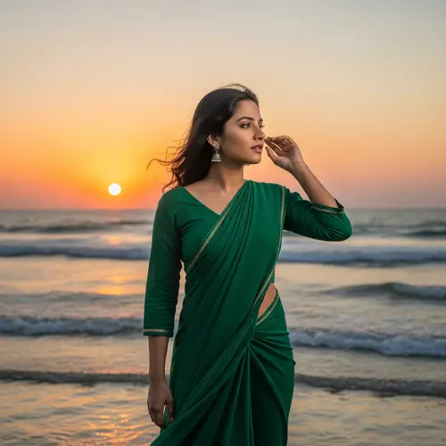 Stunning South Asian Lady Beach Sunset View