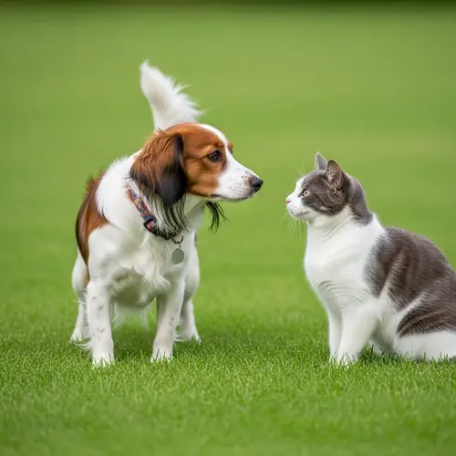Friendly Interaction Between Kooikerhondje Dog and Cat
