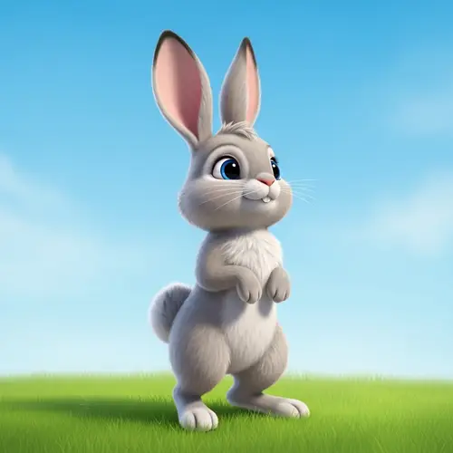 Adorable Rabbit in Lush Meadow | Cute Cartoon Image