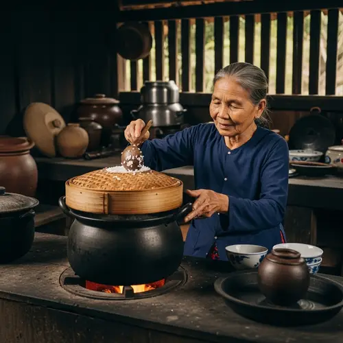 Bà Năm Cooking Rice in Rustic Vietnamese Kitchen