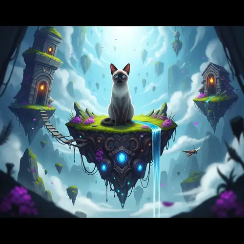 Fantastical Siamese Cat on Mystical Island - Matte Painting