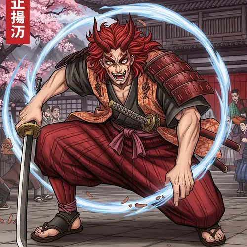 Vibrant Digital Painting of Red-Haired Demon in Manga Style