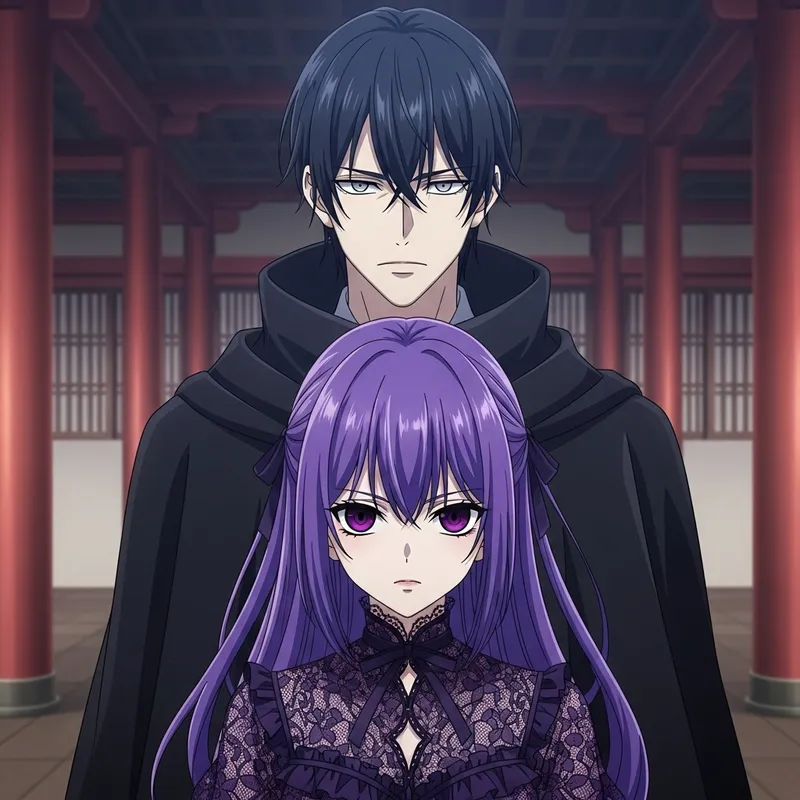 Mystical Anime Characters in a Temple Setting