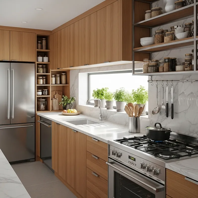 Modern Modular Kitchen with Marble Countertop