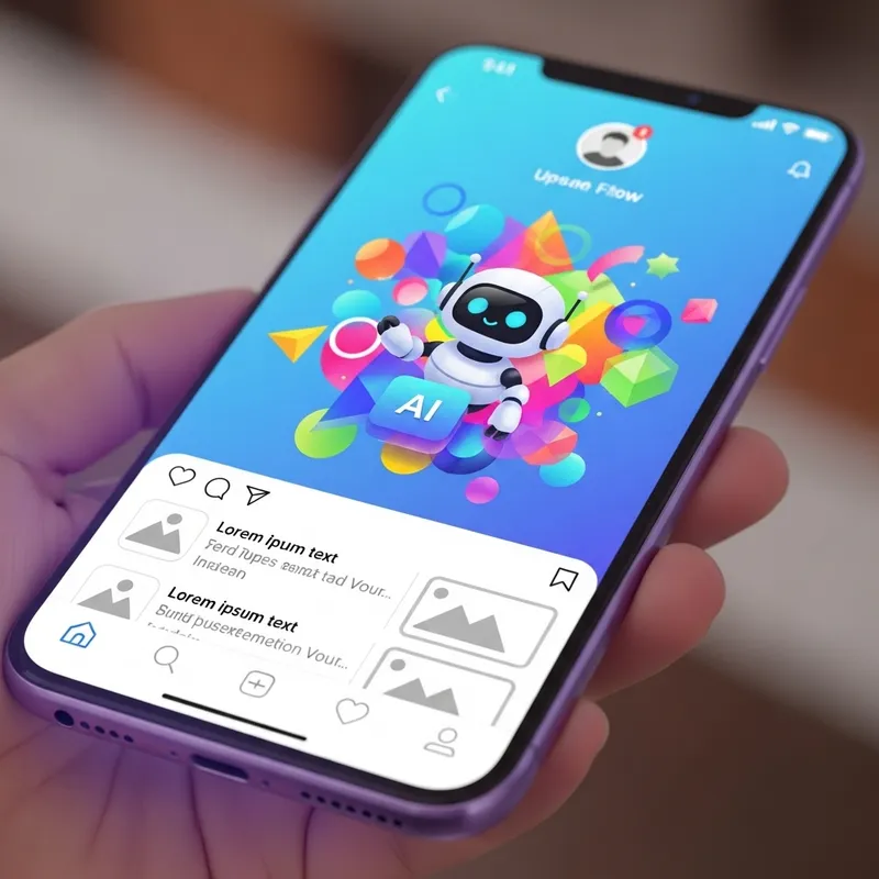 Snapchat AI: Smartphone App with Robot Icon and Geometric Designs