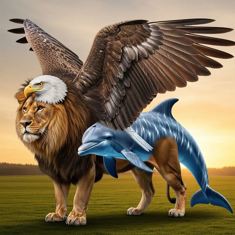 Majestic Lion Eagle Dolphin Hybrid Creature