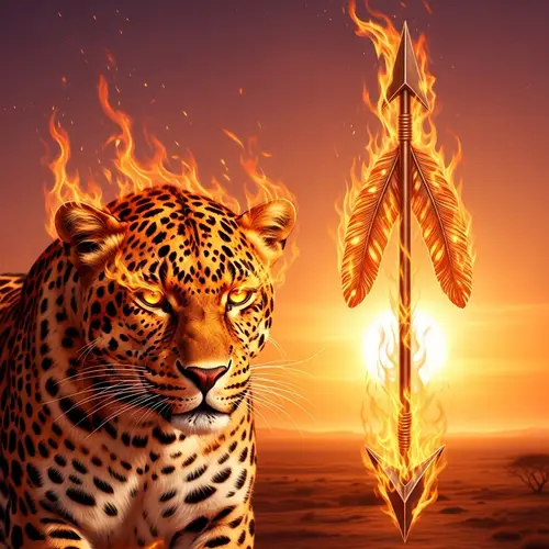 Majestic Fire Leopard with Sagittarius Arrow | Mystical Scene