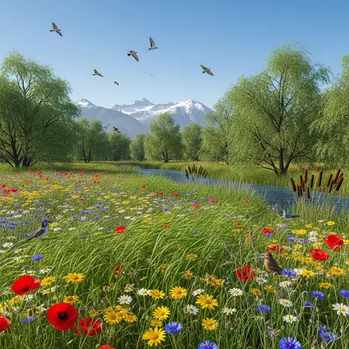 Beautiful Spring Meadow with Wildflowers