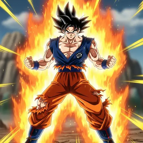 Martial Arts Warrior Goku with Flaming Aura | Website Title