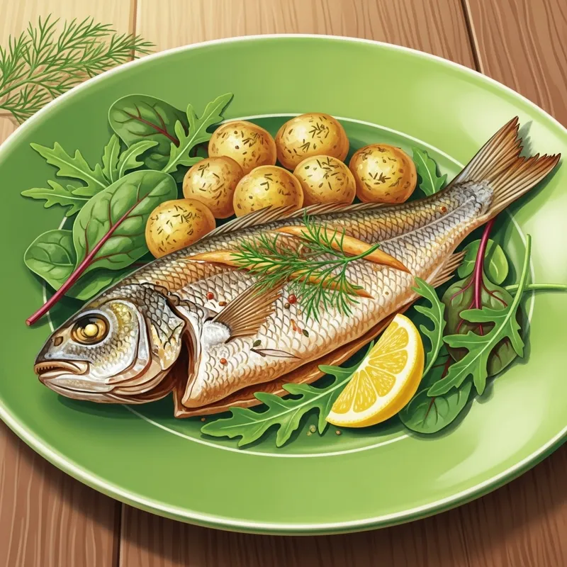 Delicious Sterlet Fish with Greens & Potatoes