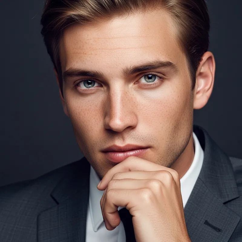 Sophisticated European Man with Gray Eyes and Sensual Lips