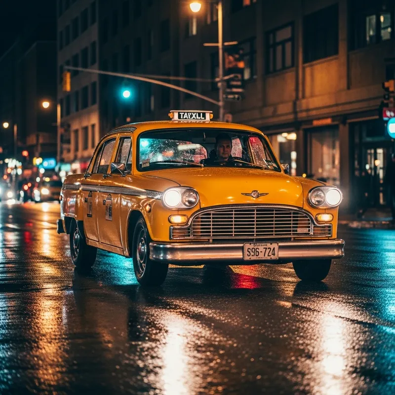 Night Taxi Scene - Captivating Urban View Night Taxi Scene - Captivating Urban View