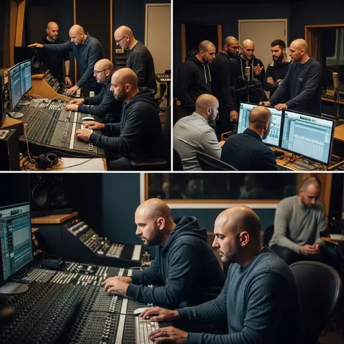 No Hair Men in a Vibrant Music Studio