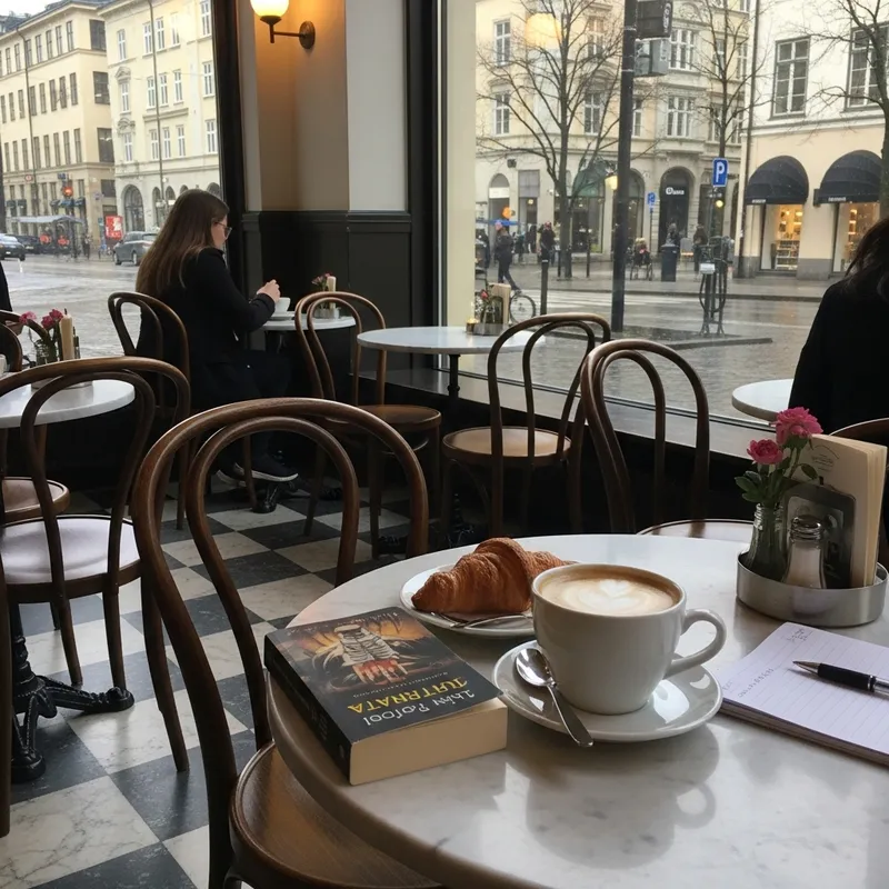 Cozy Café Scene with Caffè Latte, Croissant & Parisian Charm in Stockholm