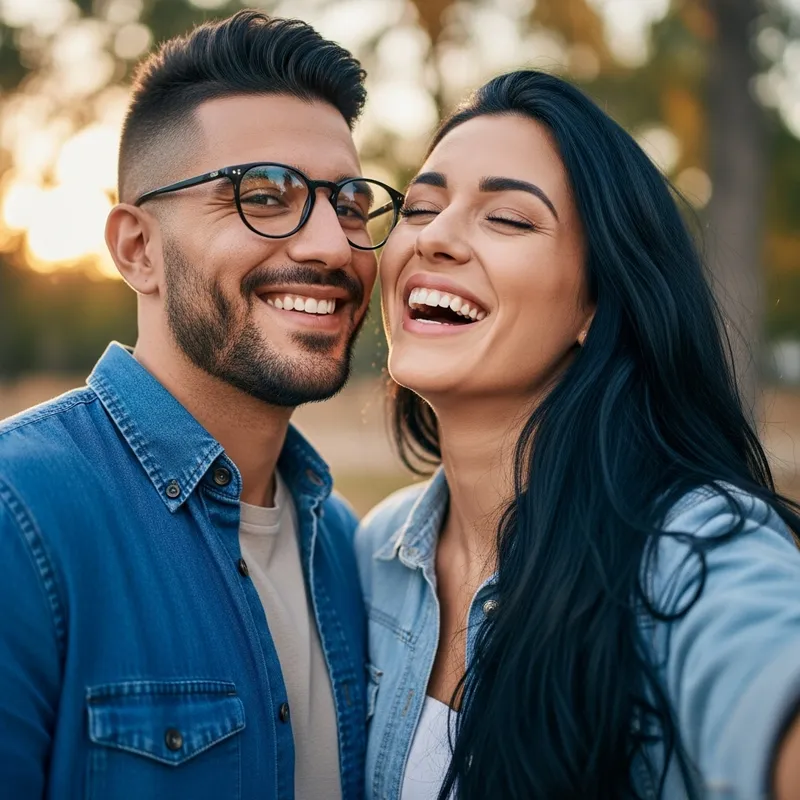 Happy Couple Photo | Man with Beard and Woman Laughing
