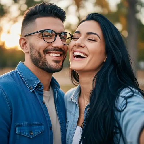 Happy Couple Photo | Hispanic Man and Caucasian Woman Laughing Together