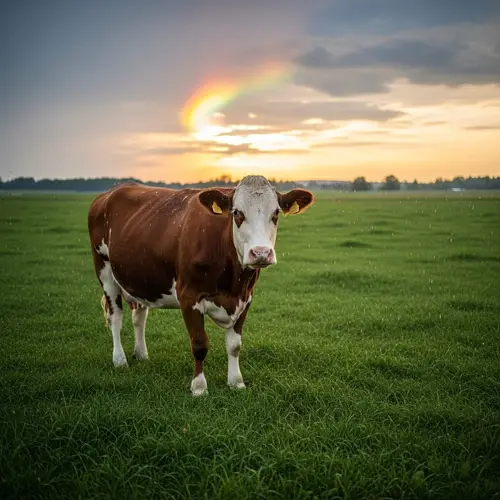Tranquil Cow in Rain | Green Pastures Scene
