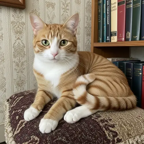 Orange and White Striped Cat on Plush Cushion