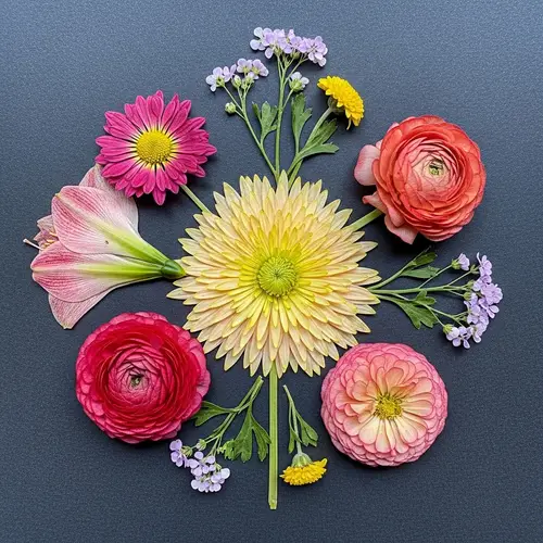 Vibrant Pressed Flower Photography with Chrysanthemum, Amaryllis, and Ranunculus