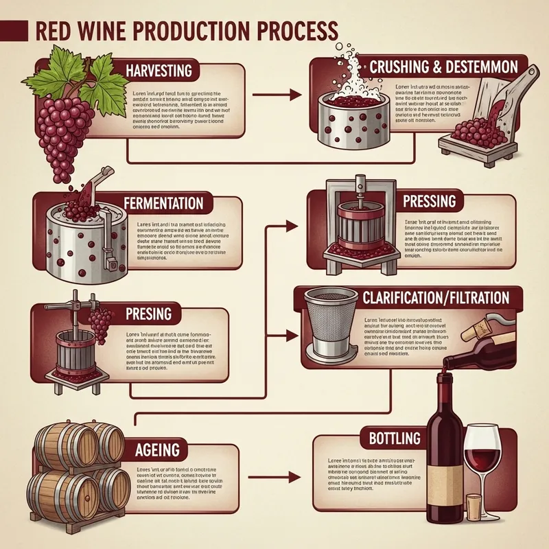 Red Wine Flowchart: Harvesting to Bottling Process