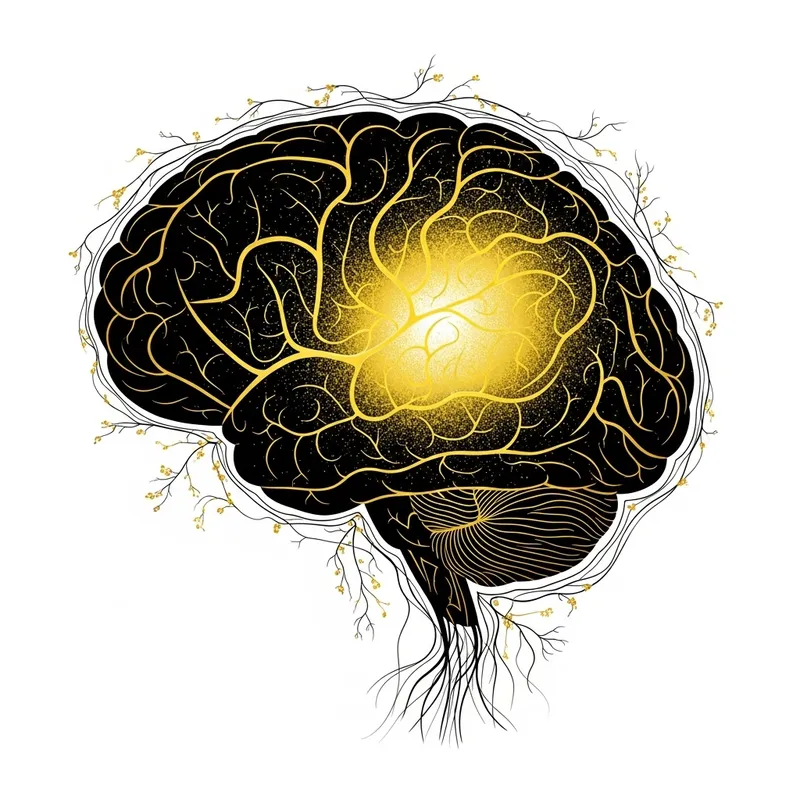 Black and Gold Brain Art | Mind and Neural Pathways Illustration