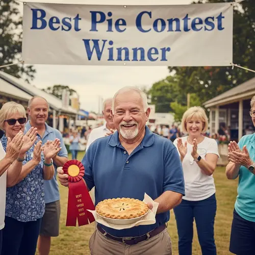 Vintage Photo: Joyful Elderly Man Wins Best Pie Contest