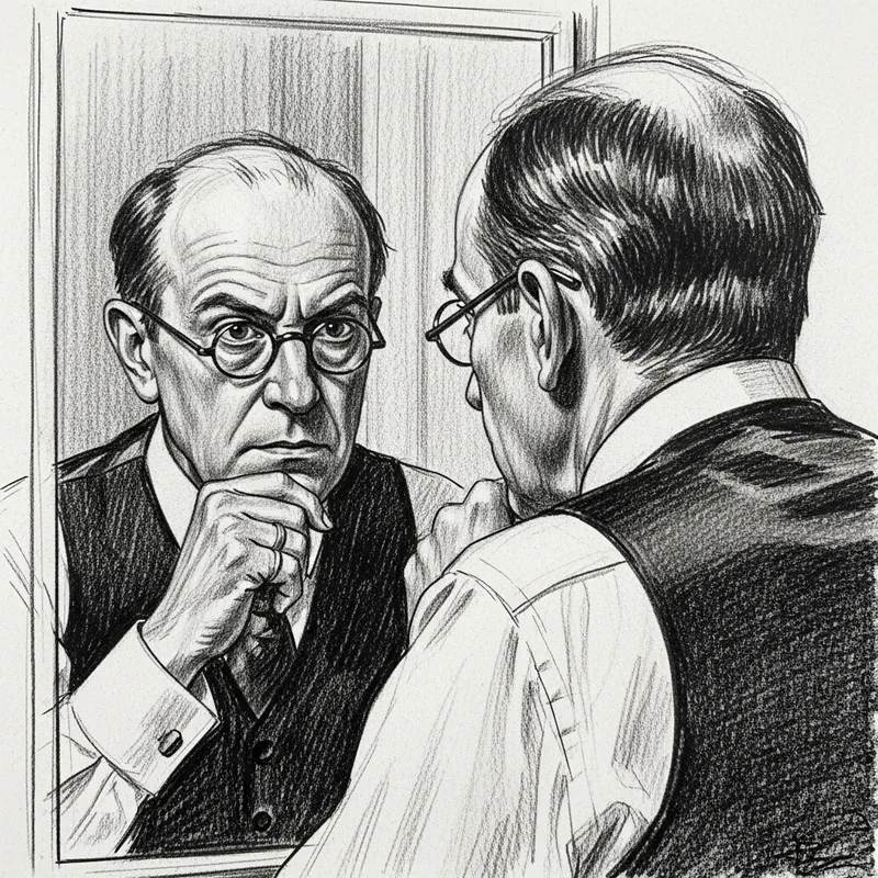 Niels Bohr Contemplates Reflection | Vintage Physicist Style