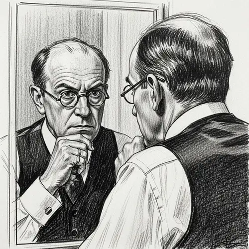 Quizzical Physicist Contemplates Reflection | Early 20th Century Style