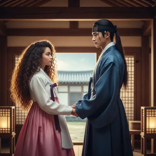 14-Year-Old Italo-Dominicana Girl in Hanbok with Handsome Korean Man | Joseon Dynasty