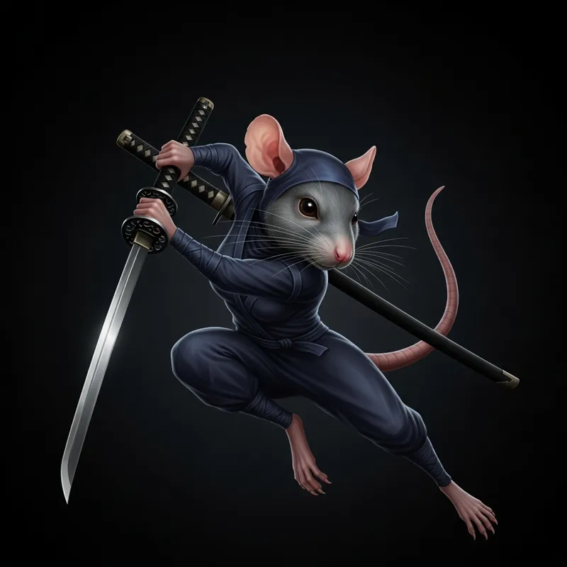 Ninja Rat with Katanas: Stealthy Warrior in Action
