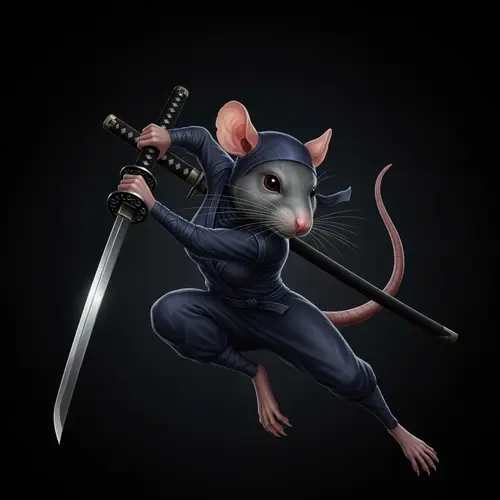 Ninja Rat with Katanas: Cunning Warrior in Shadows