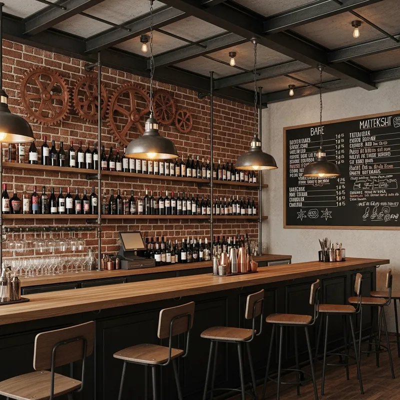 Industrial-style Bar with Rustic Brick Walls & Vintage Decor