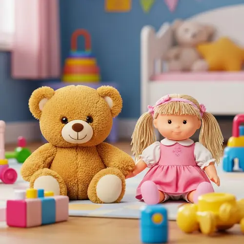 Teddy Bear and Doll Holding Hands - Adorable Moments