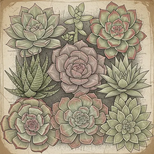 Vintage Succulent Array Artwork | Nostalgic and Timeless Design