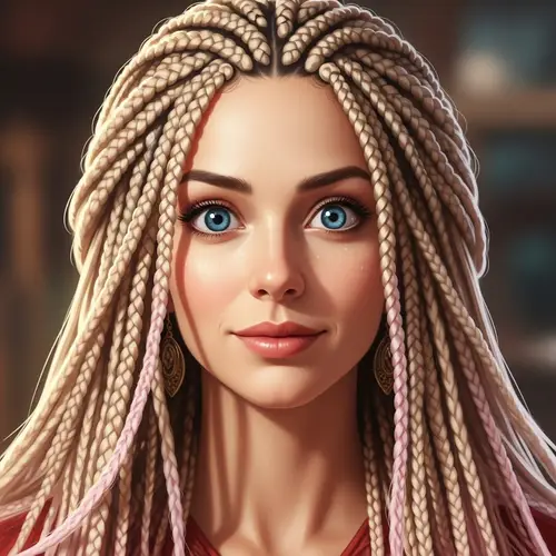 Blonde Braids with Pink Highlights - Serene Beauty with Mesmerizing Blue Eyes