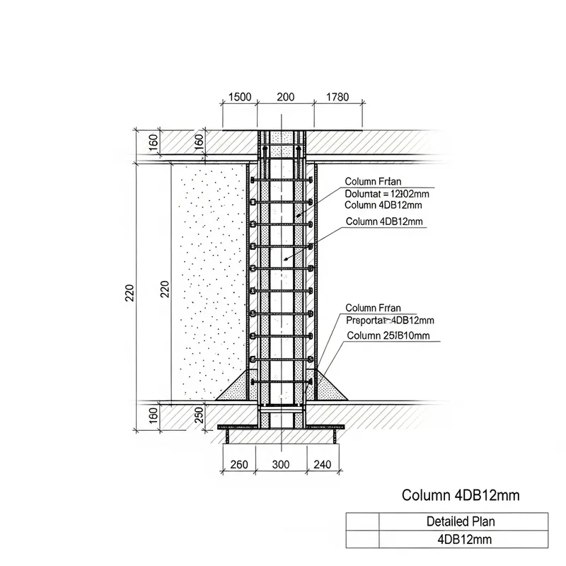 Detailed Structural Plan: Column 4db12mm in Building Framework