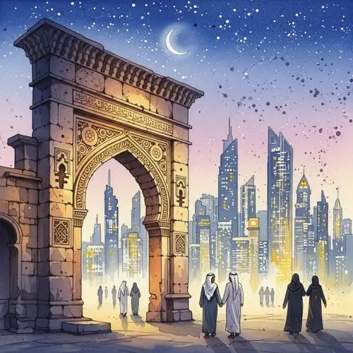 Arabian Night Scene with Shimmering Skyscrapers