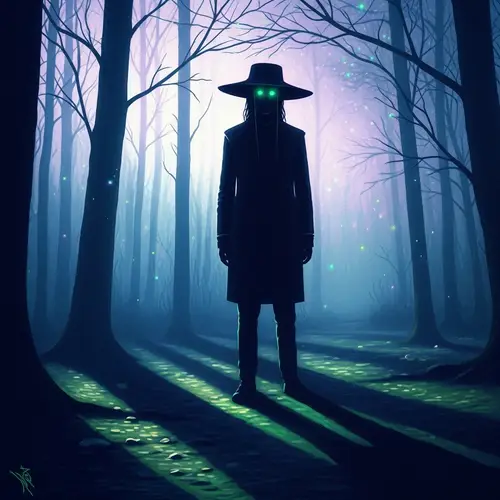Enigmatic Character in Foggy Woodland - Surrealist Aesthetic